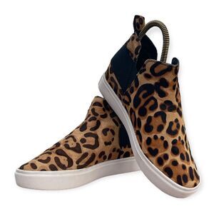Steve Madden Shane-L Cow Hair Leopard Print Black Tan Pull on High Top Size 7.5M